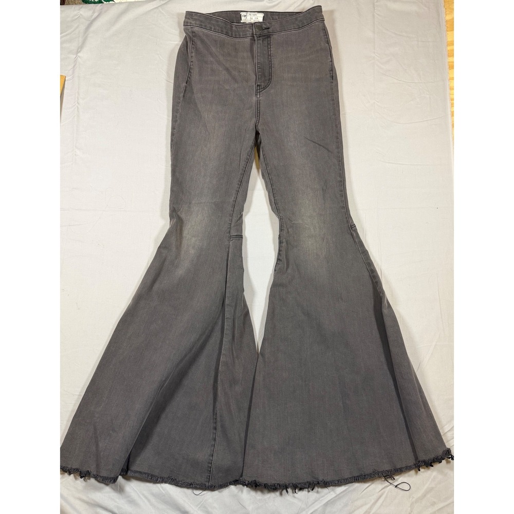 Free People Just Float On Flare Jeans Gray Washed Black Bell Bottom 29 Boho